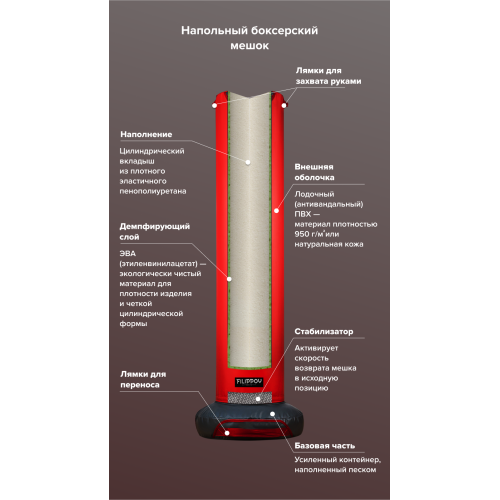 Уличный напольный боксерский мешок СТРИТ КИК FILIPPOV 170x35 см / 78 кг