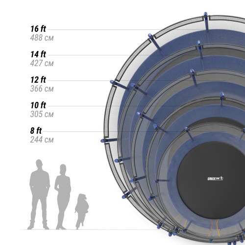 Батут UNIX Line SUPREME BASIC 4.27 м (14 ft) (Blue) с внутренней сеткой и лестницей