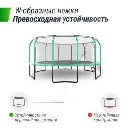 Батут UNIX Line SUPREME GAME 4.88 м (16 ft) (Green) с внутренней сеткой и лестницей