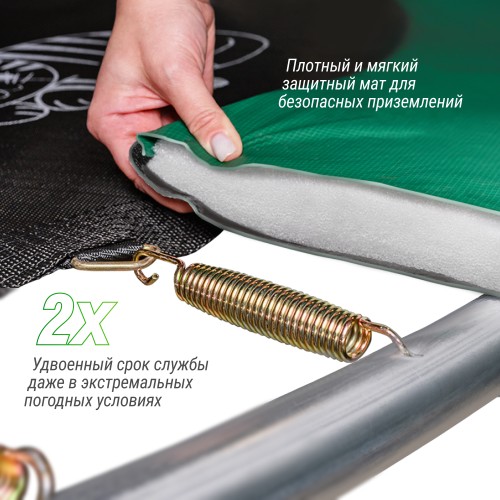 Батут UNIX Line SUPREME GAME 4.88 м (16 ft) (Green) с внутренней сеткой и лестницей