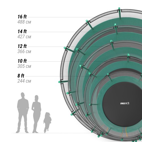 Батут UNIX Line SUPREME BASIC 3.05 м (10 ft) (Green) с внутренней сеткой и лестницей