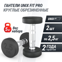 Гантель UNIX Fit PRO круглая обрезиненная 2,5 кг, 2 шт.
