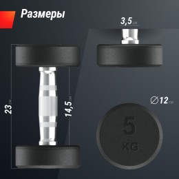 Гантель UNIX Fit PRO круглая обрезиненная 5 кг, 2 шт.