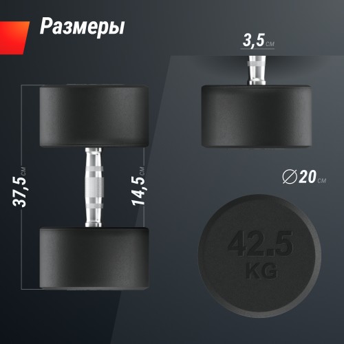 Гантель UNIX Fit PRO круглая обрезиненная 42,5 кг, 2 шт.
