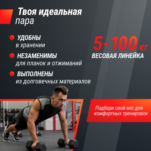 Гантель гексагональная UNIX Fit обрезиненная 2,5 кг, 2 шт.