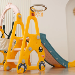 Горка с качелями и баскетбольной стойкой UNIX Kids Funny Car (160 cm) Yellow