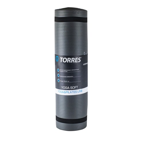 Коврик для йоги TORRES SOFT, каучук 1 см, 181х61 см