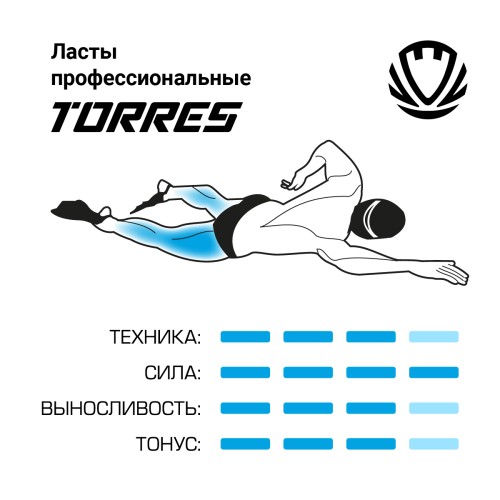 Ласты для бассейна TORRES X1 профессиональные, XS (36-37), Черный