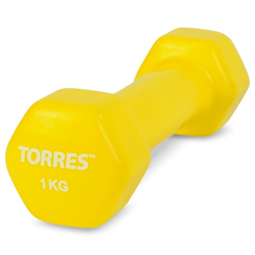 Гантель в виниловой оболочке TORRES, 1 кг, Желтый, 1 шт