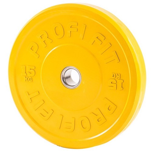 Бамперный диск для штанги каучуковый, желтый, JAGUAR-SPORT D-51, 15 кг