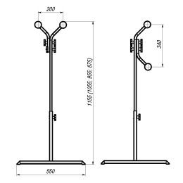 Хореографические кронштейны (комплект) станок мобильный 2-рядный с переставным держателем поручня СЕРЫЙ МЕТАЛЛИК