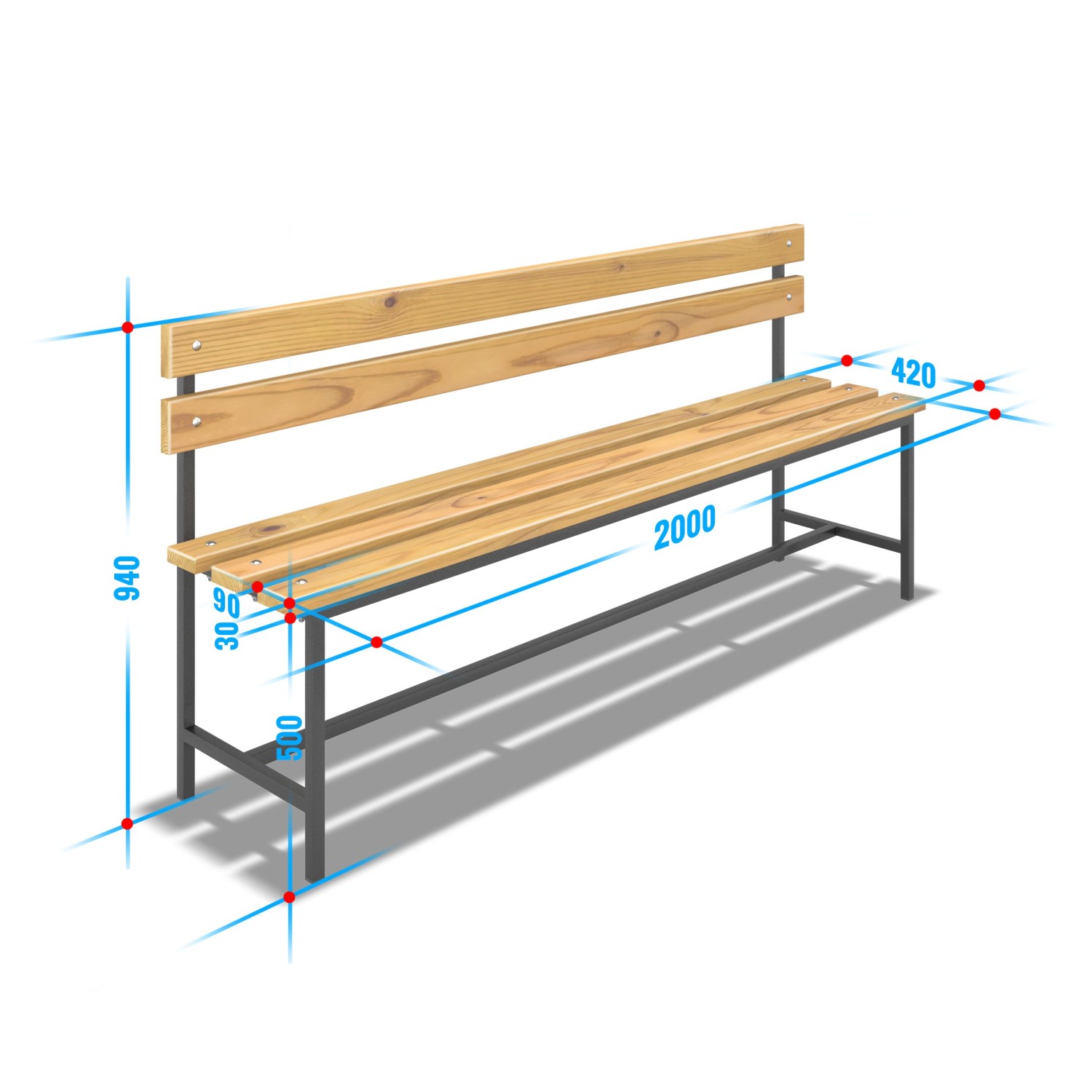 Скамейка для раздевалки жесткая со спинкой (l= 2000мм)