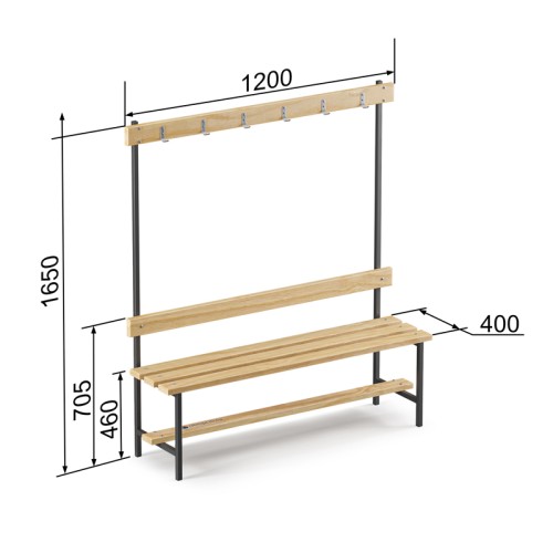 Скамейка с вешалкой для раздевалки (L=1200)