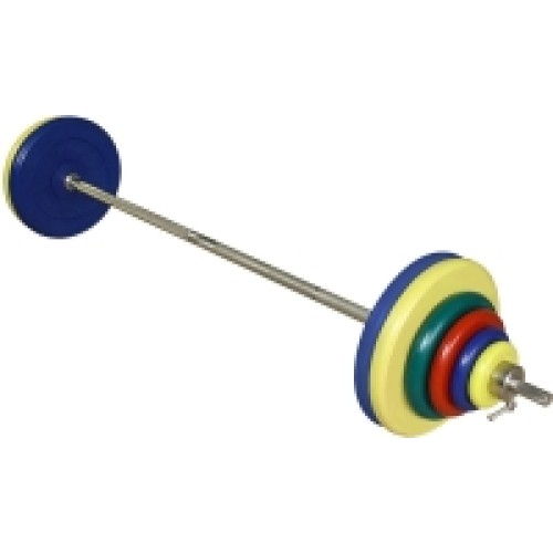 Штанга разборная, 120 кг в наборе, тренировочная, диски обрезиненные цветные (гриф 1900*30 мм) PROFIGYM