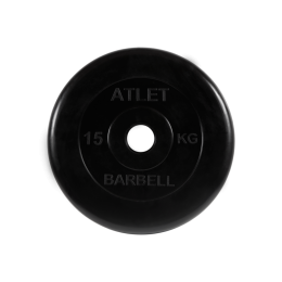 Диск обрезиненный "Атлет" МВ Barbell 15 кг, чёрный, 51 мм