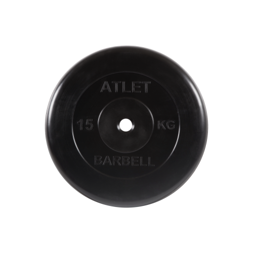 Диск обрезиненный "Атлет" МВ Barbell 15 кг, чёрный, 26 мм